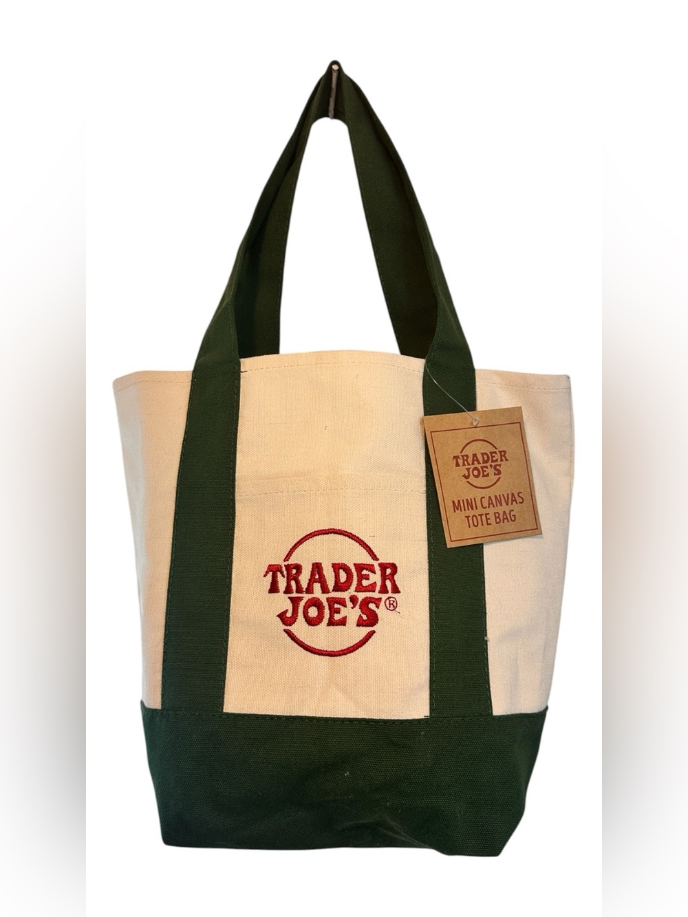 Trader Joe’s Mini Canvas Tote – Green & Cream